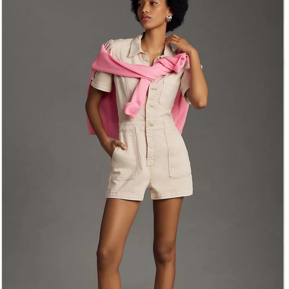 NWT Pilcro The Kit Utility Romper Color Neutral Size 14